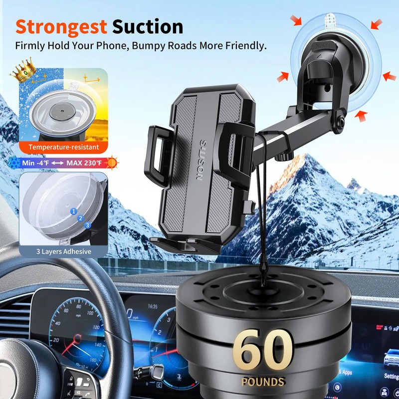 SUUSON Upgraded 3-in-1 Car Phone Holder Mount [Powerful Suction] Phone