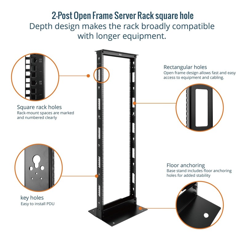Tecmojo 38U 2-Post Open Frame Server Rack– 19" Network, Server,