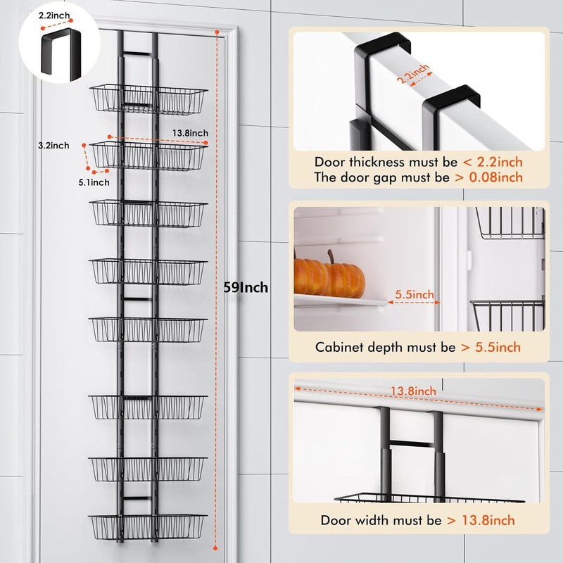 LUXEAR Over the Door Pantry Organizer Adjustable, 8 Tiers