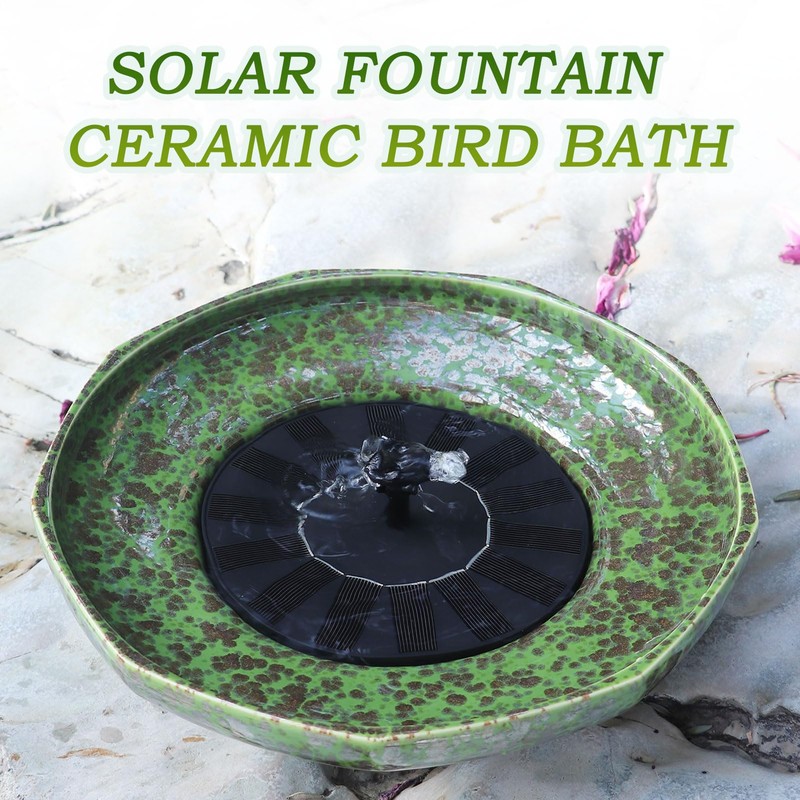 Solar Fountain Ceramic Bird Bath,Bird Bath for Ourside,Outdoor Fountain Bird