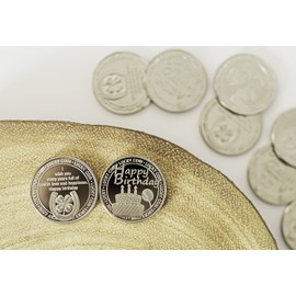 GadgetZone Unique Novelty Happy Birthday Engraved Lucky Coin With Special Message - Sentimental Keepsake Good Luck Charm Collectable Coins for Fortune Blessing Pendant Pocket Coins for Birthday Gift