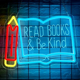 Read Books Be Kind Neon Sign for Wall Decor Dimmable Book Neon Light for Classroom Bookstore Library Museum Study Room Birthday Gift Size13.7 * 10In(WZCP018)