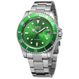 MASTOP Men Automatic Mechanical Watches Full Steel Waterproof Mens Watches with Calendar (Silver Green)
