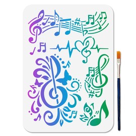 MAYJOYDIY Musical Notes Stencil Floral Note Stencil 11.7×8.3inch with Paint Brush Pentatonic Note Stencil Reusable Music Theme Art Template for Painting on Wood Window DIY Project