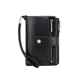 NAWHAOA Womens Wallet Small Leather RFID Blocking Tri-Fold Large Capacity Compact Card Holder With Zipper Coin Pocket 2 ID Window (Black)