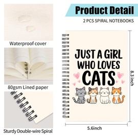 WHLBHG Cat Gifts Cat 2 PCS A5 Spiral Notebook Just a Girl Who Loves Cats Notebook For Office School Cat Lovers Gifts Cat Spiral Journal for Writing Work Inspiration Gifts For Women (2 Spiral-loves cats)