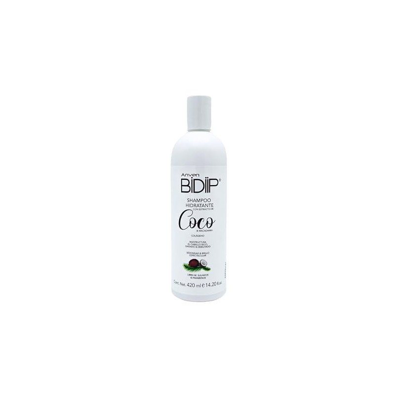 Anven Bidiip Shampoo Hidratante Coco y Macadamia para Cabello Seco