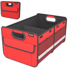 Homeve Trunk Organizer, Car Storage, Reinforced Handles, Collapsible Multi-Compartment Car Organizers, Foldable, Waterproof, 2 Compartments, Suitable for Car Accessories, SUV (Red, Standard)
