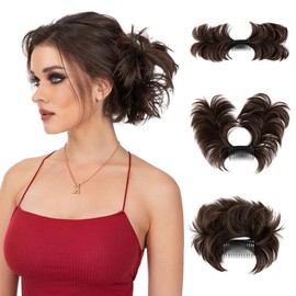 XFSRG Hair Accessories Bun Hair Brush Insert Curly Wavy Hair Scrunchie 7.8 Inch Clip Synthetic Messy Bun Hair Scrunchies Hair Bun Hair Pieces for Women (Dark Brown)