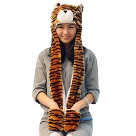 IBLUELOVER Kids Winter Hat Gloves Scarf Set 3-in-1 Faux Fur Party Animal Hats Hooded Cartoon Hat Scarf Gloves with Pockets Plush Warm Hoodie Earflap Beanie Caps for Boys Girls Teens