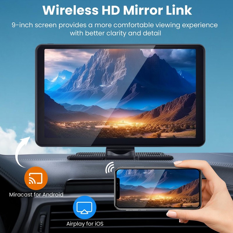 Compatible Wireless Apple CarPlay Android Auto Screen for Car, 2K