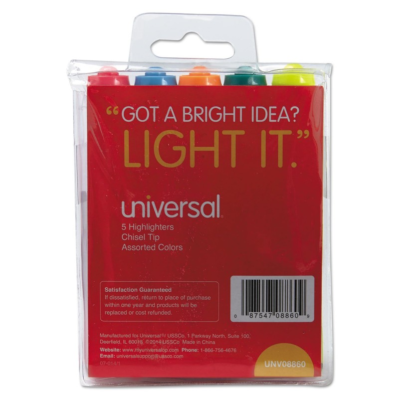 Universal Desk Highlighters, Assorted Ink Colors, Chisel Tip, Assorted Barrel