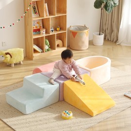 Tiita Foam Climbing Blocks with Small Ball Pit Playground for Baby, Climb and Crawl Playset 5-Piece - Indoor Soft Play Climber for Playtime Fun, Splicing Color