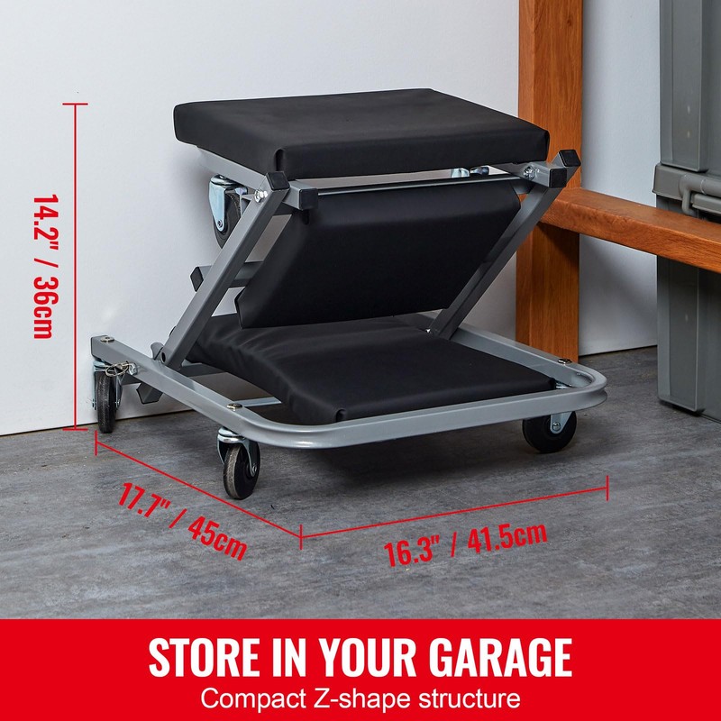 Happybuy Z-Creeper Seat, Dual-Function Rolling Foldable Auto Creeper/Stool, Supports Up
