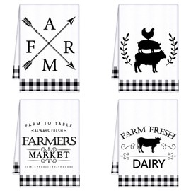 4 Pcs Kitchen Towels Christmas Chicken Farm Dish Towels Farmhouse Vintage Rooster Tea Towels Rustic 16 x 24 Inch Hand Towels for Bathroom(White, Black,Farm)