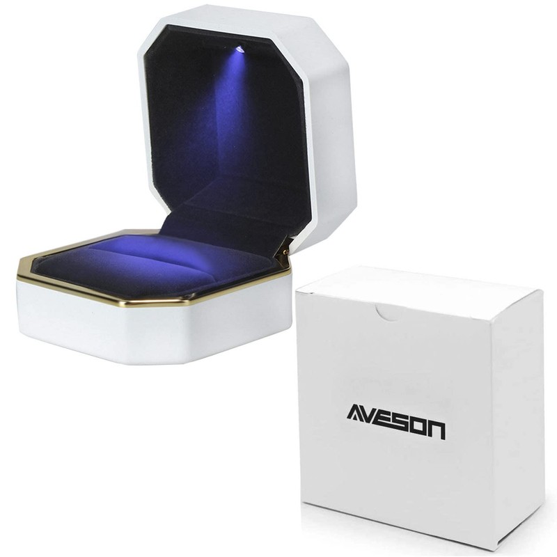 AVESON Luxury Ring Box, Square Velvet Ring Holder Case Jewellery
