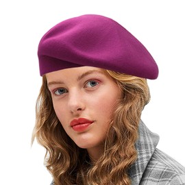 Sydbecs Cashmere Beret Hats for Women Girls, Reversible French Berets Hat Solid Color Style (Red Violet)