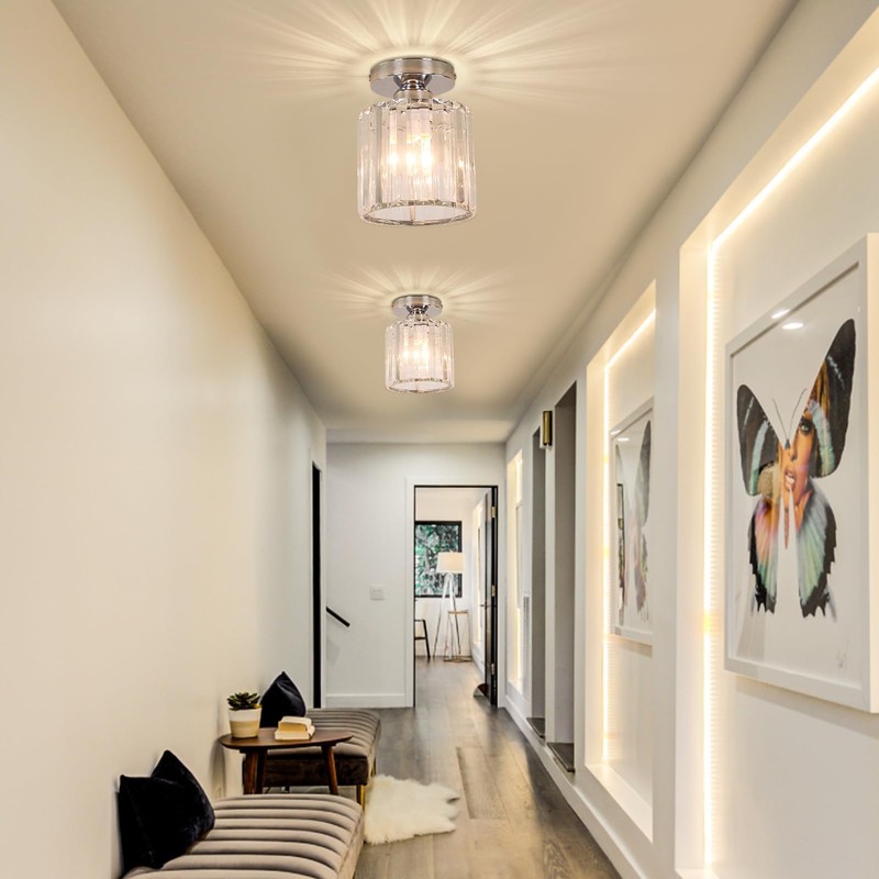 FRIXCHUR Small Chandelier Crystal Ceiling Light Semi Flush Mount Ceiling