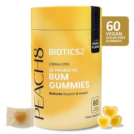 Biotics2 Peach8 Probiotic Bum Support Gummies – 2B CFU with 4 Herbal Extracts, Vegan Sugar-Free Gummies for Max Absorption & Digestive Wellness (60 Ct)