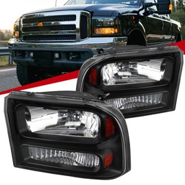 Carpartsinnovate Fits 99-04 Ford F250 F350 SuperDuty 00-04 Excursion Black 1PC Style Headlights Headlamps Left+Right Pair