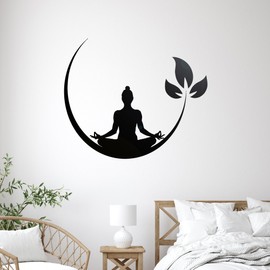 Vinyl Wall Decal Yoga Room Buddha Silhouette Meditation Room Buddhist Meditate Home Zen Studio Decor Spiritual Art Large Calming Stickers (ig4132) White
