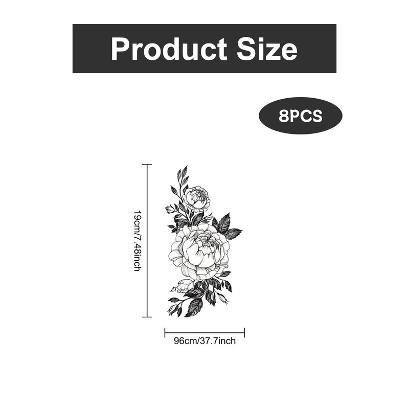 Hopzab 8 Pcs Flower Tattoo Stickers Waterproof Temporary Tattoos