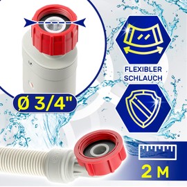 Aquastop Washing Machine and Dishwasher Hose 2 m with Angle and Straight Safety Valve Diameter 3/4 Inch Water Stop Washing Machine Inlet Hose Max 90 °C MONTERAL