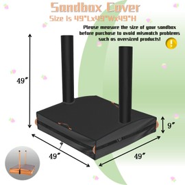 Kids Sandbox Cover for with Canopy Foldable Bench Seats Sand Boxes,600D Heavy Duty Waterproof,with Two Reflective Carrying Handles and of 5.3 Metre Ribbon SnapCover Only(49" W x 49" D x 9" H).