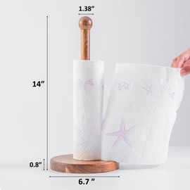 ChefOle Paper Towel Holder 14" Rustic Wooden Paper Towel Holder Wooden Kitchen Roll Holder Acacia Wood Paper Towel Holder for Kitchen Roll Organize Countertop Roll Dispenser with Weighted Base