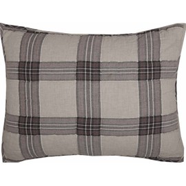 Piper Classics Twilight Plaid Standard Sham, 21" x 27", Plaid Pillow Cover in Gray, White & Red Reverses to Floral Print, Country Cottage, Vintage Farmhouse Bedding