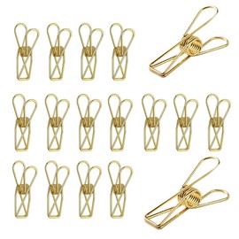 HWAQHDYL Rurili 20 Pieces Metal Wire Hollow Out Multi-Purpose Utility Clips Invoice Bill Paper Clips Clothespins Hanging Clips for Office School Home Use (Gold)