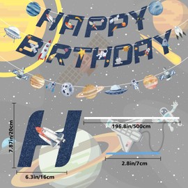 Hooqict Space Birthday Decorations Space Birthday Banner Outer Space Party Decorations Happy Birthday Banner Sign for Kids Boys 1st 2nd 3rd Solar System Party Banner Garland Astronaut Birthday Party