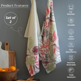 The Fine Living Co. 100% Cotton Summer Kitchen Towels Set of 2, 18 x 28 inches, Hello Bird Printed Dish Towels, Hand Towels, Boho Tea Towels - Multifunctional, Stylish, Absorbent, Quick Dry, Soft