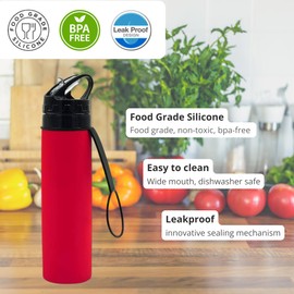 Olympians Premium Collapsible Silicone Water Bottle 20 oz, Leak-Proof & BPA-Free, Foldable Travel Bottles for Gym, Crossfit, Hiking, Travel, Sports (Red)