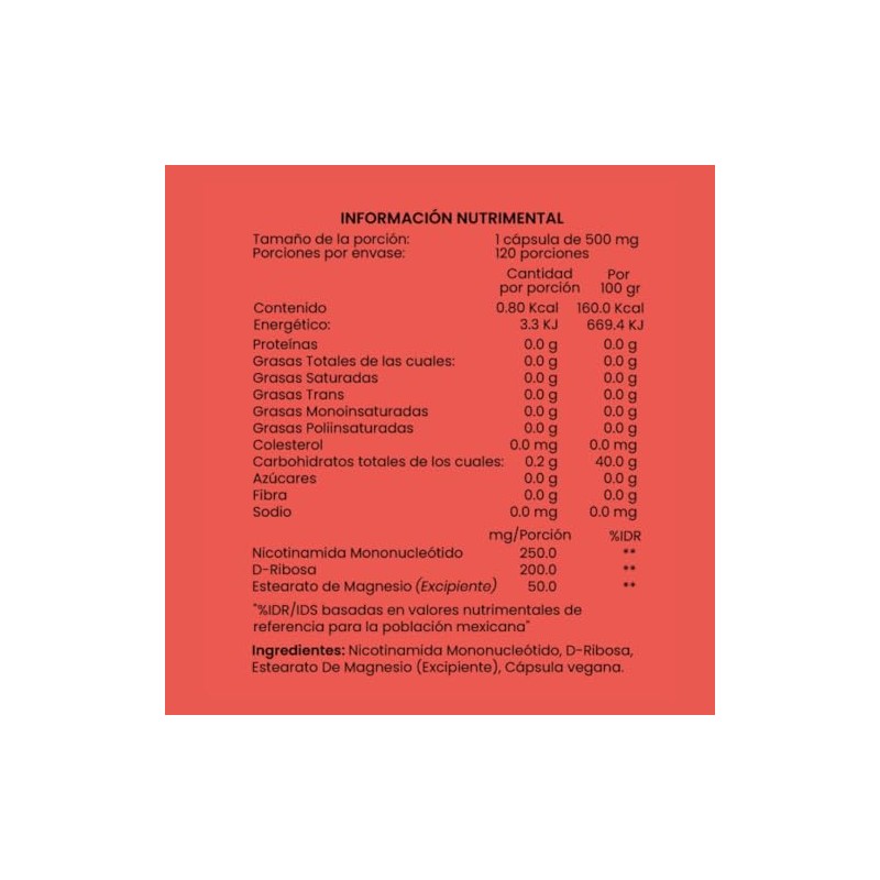 NMN 120 Cápsulas, Suplemento Alimenticio, Nicotinamida Mononucleótido, Joycare Juliana