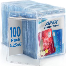 Mata1-USA Extra-Thick Passport & Identification Card Holders (Clear, 4x6 Inch, 100 Pack), Extra Large (XXL) Vertical Plastic ID Name Card Badge Holder with Zipper