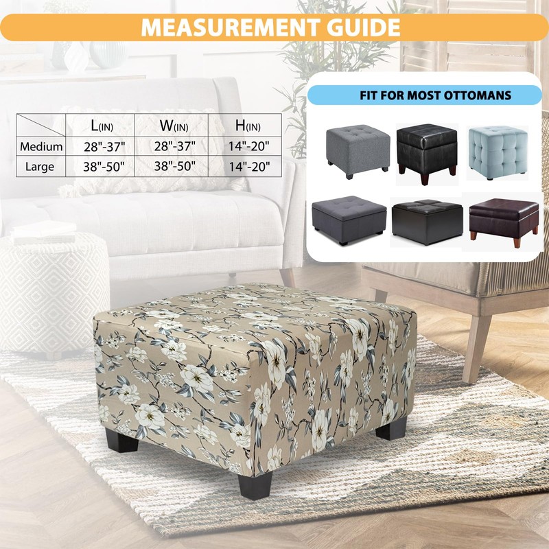 TOPHMDECOR Ottoman Cover Square Slipcovers Printed,Stretch Footrest Stool Cover for