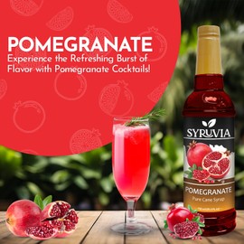 Syruvia Pomegranate Syrup - Premium Flavoring Syrup for Tea, Italian Sodas, Beverages, Desserts, Ice Cream, Cocktails & Mocktails - Kosher, Gluten Free - 25.4 fl oz.