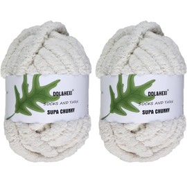 DDL&HEXI 2 Park Super Chenille hilo grueso, kit para hacer cobijas, hilo de tejer jumbo, 226 g por bolsa (blanco)
