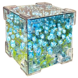 Lampara De Tulipanes Con Espejo, Diy Lámpara De Tulipanes Infinitos En Cubo, 12x12cm, Embalaje De Caja De Color, Adecuado Para Dar Regalos, Decoración y Pequeña Lámpara Nocturna - Azul