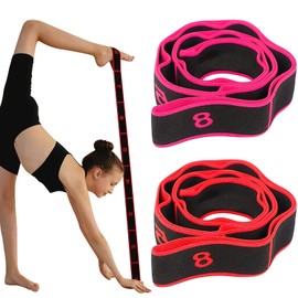 Pack of 2 Yoga Stretch Strap, Extra Long Fitness Bands, Training Bands, Ideal Resistance Bands for All Exercises, Fitness, Dance Training, Gymnastics, Pilates, Yoga (Red and Pink)
