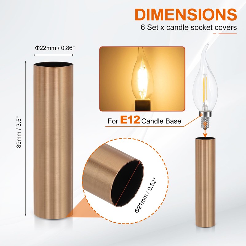 PATIKIL 3.5" Tall Candle Covers Sleeves, 6Pcs Metal E12 Chandelier