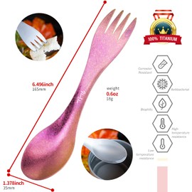 TiTo Titanium Spork 2-in-1 Ultralight Spoon Fork Harness for Outdoor Camping, Backpacking, Hiking, Travel, Picnics and Home with Bag (Rose)