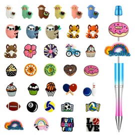 Gmleey 35PCS Focal Beads Bulk, Silicone Pen Charms, Adorable DIY Cartoon Focal Beads for Students and Adults DIY Jewelry Crafting, Silicone Beads for Keychain Making