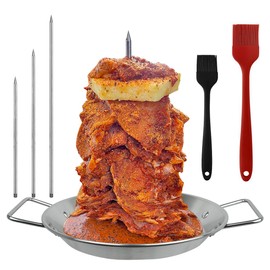 Al Pastor Skewer for Grill, Stainless Steel Vertical Skewer with 3 Removable Spikes (8”/10"/12”) Extra Large Gyro Pan for Tacos Al Pastor, Shawarma Smoker Oven Gyro BBQ Dishes