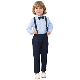 mintgreen Baby Boy Gentleman Outfits, Kids Suit Christening Long Sleeve Clothes Set with Bow Tie, Blue, 3-4 Years, 110