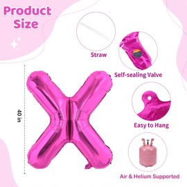 Hot Pink Letter X Balloons,X Letter Balloon 40 Inch Foil X Balloon