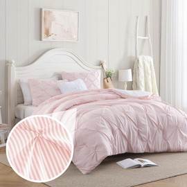 Swift Home Pinstripe Twin/Twin XL Peach Pink Comforter Set - Classic Pintuck Bedding Set - 2 Pieces Bed Linen, 1 Comforter and 1 Pillow Sham