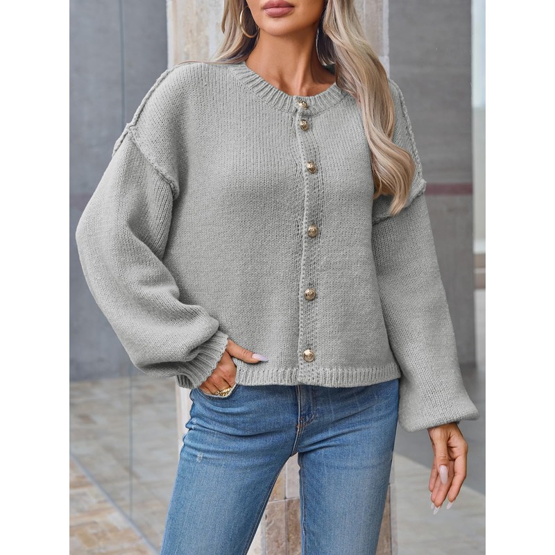 Saodimallsu Womens Oversized Cardigans Button Up Long Lantern Sleeve Chunky