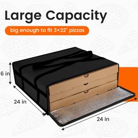 Bodaon Bodaon pizza bags for delivery, 24" x 24" x 6" Insulated Pizza Delivery Bag Thermal Carrier, Catering and Food Warmer for Hot Box Transport, Pizza Warmer Carrier for Doordash Drivers, Black, 1-Pack